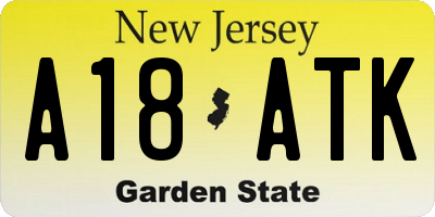 NJ license plate A18ATK