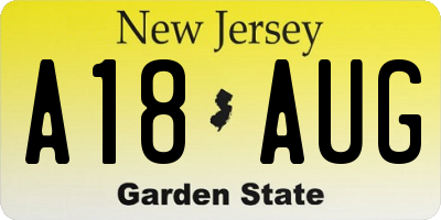 NJ license plate A18AUG