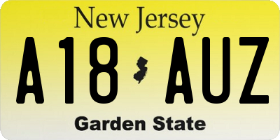 NJ license plate A18AUZ