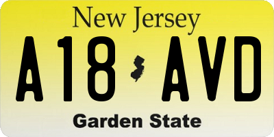 NJ license plate A18AVD