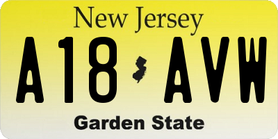 NJ license plate A18AVW