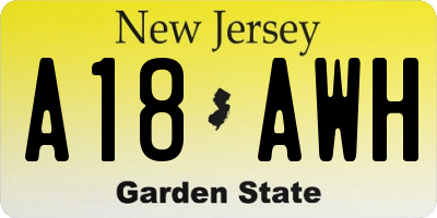 NJ license plate A18AWH