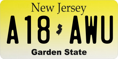 NJ license plate A18AWU