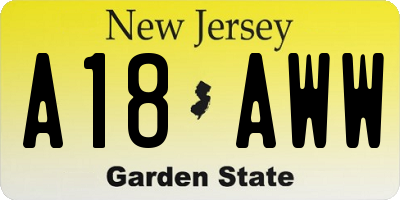 NJ license plate A18AWW