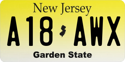 NJ license plate A18AWX