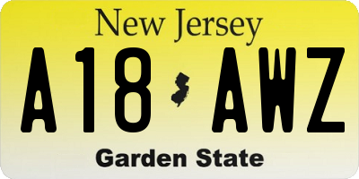 NJ license plate A18AWZ
