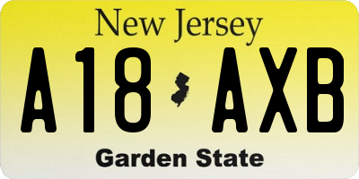 NJ license plate A18AXB