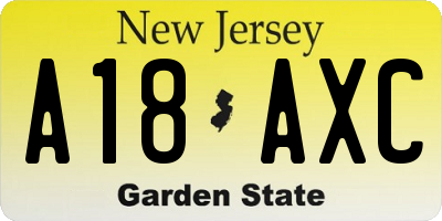 NJ license plate A18AXC