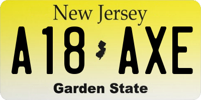 NJ license plate A18AXE