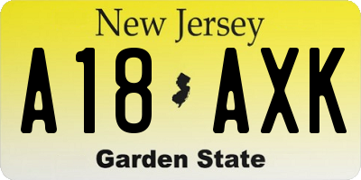 NJ license plate A18AXK