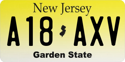 NJ license plate A18AXV