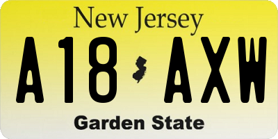 NJ license plate A18AXW
