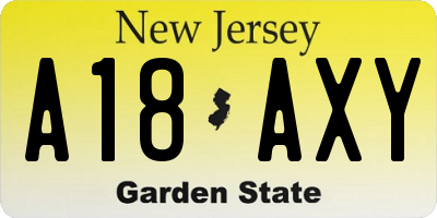 NJ license plate A18AXY