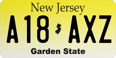 NJ license plate A18AXZ