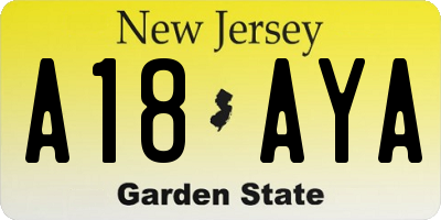 NJ license plate A18AYA