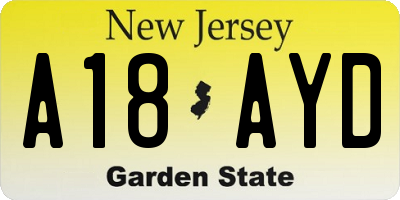 NJ license plate A18AYD