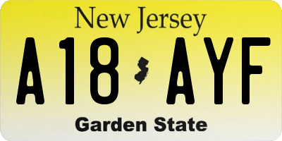 NJ license plate A18AYF