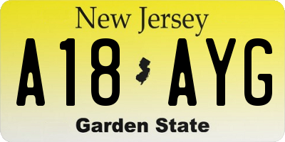NJ license plate A18AYG