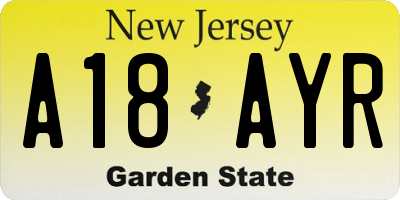 NJ license plate A18AYR
