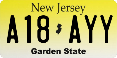 NJ license plate A18AYY