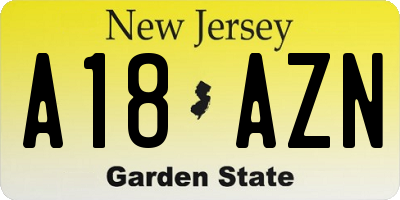 NJ license plate A18AZN