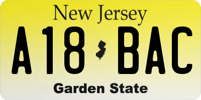 NJ license plate A18BAC