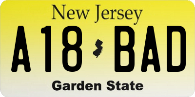 NJ license plate A18BAD