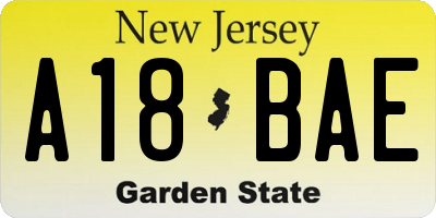 NJ license plate A18BAE