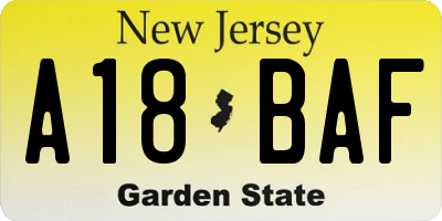 NJ license plate A18BAF