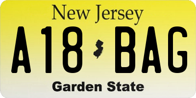 NJ license plate A18BAG