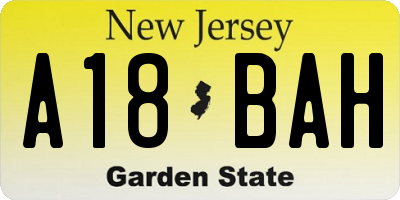 NJ license plate A18BAH