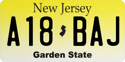 NJ license plate A18BAJ