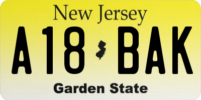 NJ license plate A18BAK