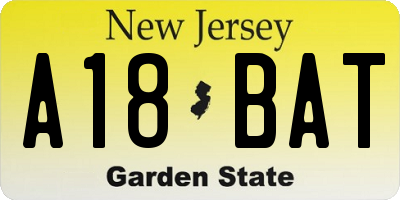 NJ license plate A18BAT