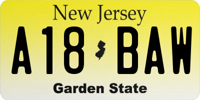 NJ license plate A18BAW
