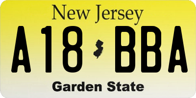 NJ license plate A18BBA