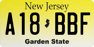 NJ license plate A18BBF
