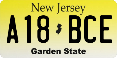 NJ license plate A18BCE
