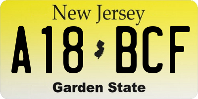 NJ license plate A18BCF