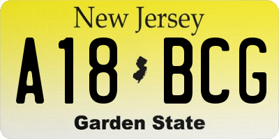 NJ license plate A18BCG