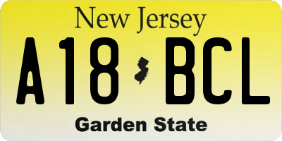 NJ license plate A18BCL
