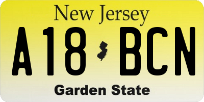 NJ license plate A18BCN