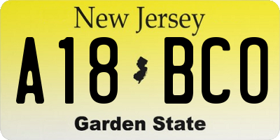 NJ license plate A18BCO