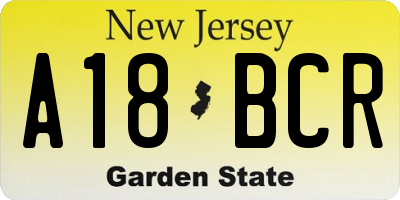 NJ license plate A18BCR