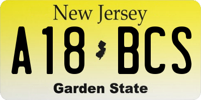 NJ license plate A18BCS