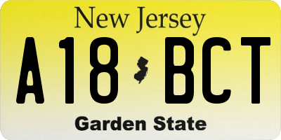 NJ license plate A18BCT