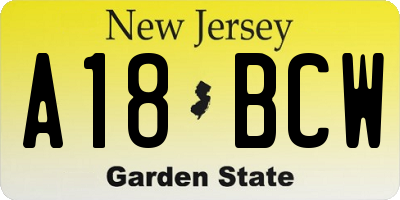 NJ license plate A18BCW