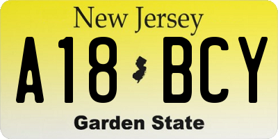 NJ license plate A18BCY