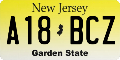 NJ license plate A18BCZ