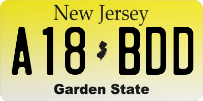 NJ license plate A18BDD